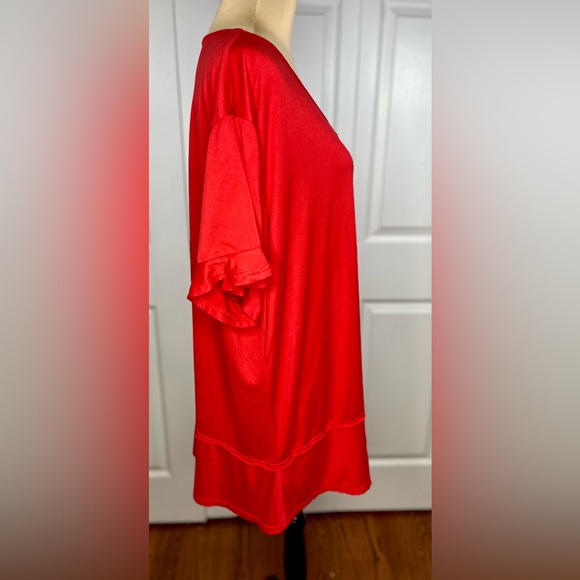 Doublju Bright Red V-Neck Short Sleeve Top - Picture 3 of 13